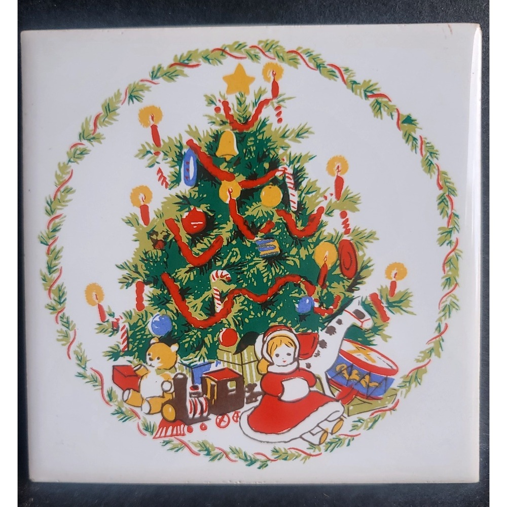 Christmas Tree and Carolers Ceramic Tile Trivets Set 2 Vintage JASCO 1982 - Picture 6 of 10